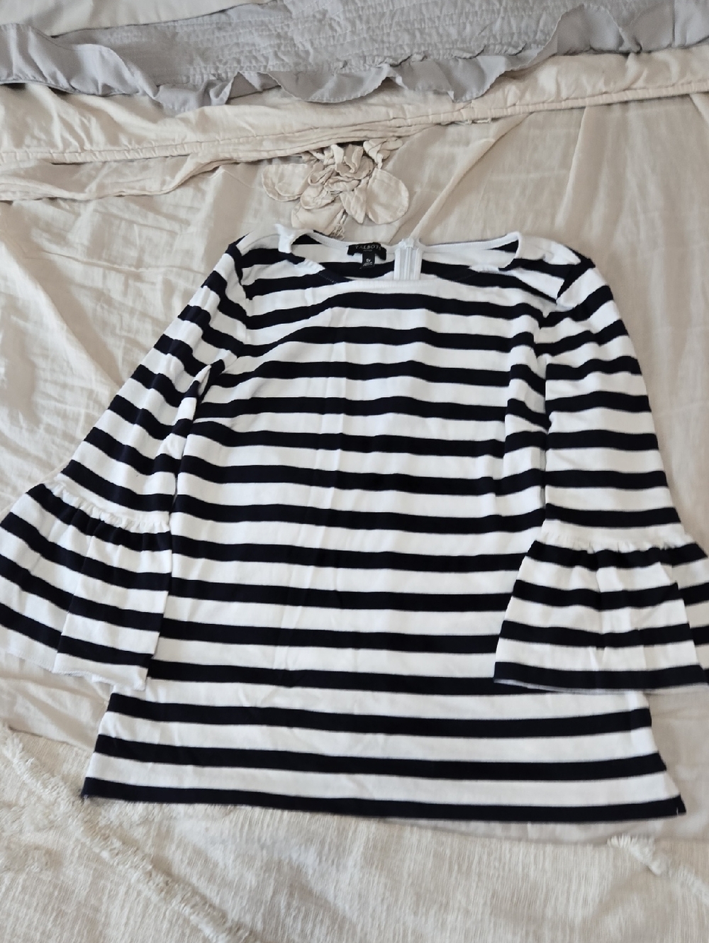 Talbots Black and White Striped Bell-Sleeve Top